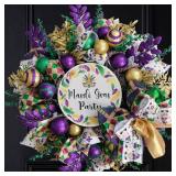 18-Inch Mardi Gras Glitter Mesh Wreath for Front Door & Party