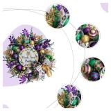 18-Inch Mardi Gras Glitter Mesh Wreath for Front Door & Party