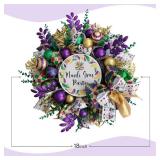 18-Inch Mardi Gras Glitter Mesh Wreath for Front Door & Party