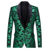$68 Men Fashion Velvet Sequins Floral Pattern Suit Jacket Blazer