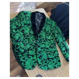 $68 Men Fashion Velvet Sequins Floral Pattern Suit Jacket Blazer