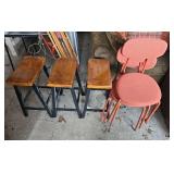 (3) Mid-Century Bar Stools and (4) Coral Cushion Chairs