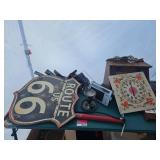 Assorted Lot W/ Route US 66 Sign, Bread Box, Ice Skates and More!