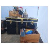 Assorted Lot W/ Gold and Black Chest, Wooden Military Ammo Box and More!