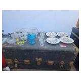 New England Toile Decorative Plates by Tabletops Unlimited, Glass Bowl Set And Trunk