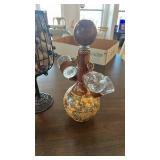 Assorted Lot W/ Martini Glasses, Wine Cork Holder, Candle Holder, and Liquor Decanter