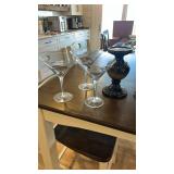 Assorted Lot W/ Martini Glasses, Wine Cork Holder, Candle Holder, and Liquor Decanter