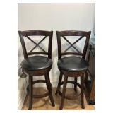 Pair of Dark Wood X-Back Bar Stools
