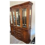 Traditional Oak Wood China Cabinet with Glass Doors