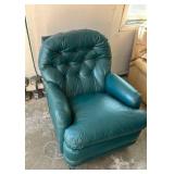 Teal Leather Button-Tufted Armchair