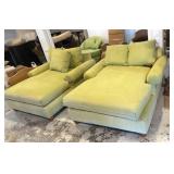 Lime Green Chaise Lounges with Throw Pillows - Set of 2