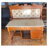 Victorian Marble Top Washstand with Decorative Backboard