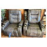 Gray Power Recliner Theater Seats with Cup Holders - Set of 2