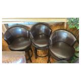 Brown Leather Bar Stools - Set of 3