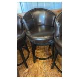Brown Leather Bar Stools - Set of 3
