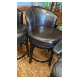 Brown Leather Bar Stools - Set of 3