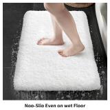 Disolla White Bathroom Rug 20x32 Non Slip Fluffy Bath Mat for Bathroom Floor Washable Plush Luxury Bath Rug for Tub Soft Shaggy Absorbent Shower Sink Mat - Retail: $30