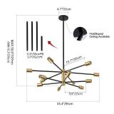 RUIYEY Modern Chandelier Ceiling Light Fixture Sputnik Chandeliers Gold and Black Farmhouse Chandelier Over Table 12-Light Height Adjustable Chandeliers for Dining Room, Living Room,Kitchen Island - R