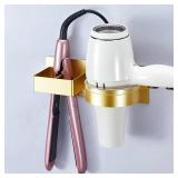Wall Mount Hair Dryer and Straightener Holder, Metal Blow Dryer Holder Rack Adhesive, Hairdryer Holder for Bathroom Salon Barber Shops (Gold) - Retail: $18