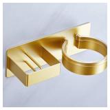 Wall Mount Hair Dryer and Straightener Holder, Metal Blow Dryer Holder Rack Adhesive, Hairdryer Holder for Bathroom Salon Barber Shops (Gold) - Retail: $18