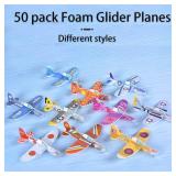 Manmel 50 Pcs Foam Gliders Planes Toys for Kids, Paper Airplane, Party Favors Goodie Bag Stuffers, Outdoor Flying Toys, Bulk for Classroom Prizes Boys and Girls - Retail: $10