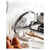 LE TAUCI Ceramic Spoon Rest for Stove Top, Spoon and Lid Rest for Kitchen Counter, Spoon Holder with Drip Pad for Multiple Utensils, Heat-Resistant, Housewarming Present - 6.2 inch, Set of 1, White - 