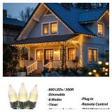 Solhice 300ft Christmas String Lights Outside with Remote, 800 LED Waterproof Extra Long Twinkle Lights, Plug in Fairy Light for Outdoor Indoor Garden Decor, Warm White, Dark Green Wire