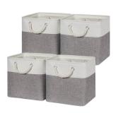 Temary Fabric Storage Baskets for Organizing, Grey Basket for Shelves, Collapsible Baskets with Handles for Shelves, Home, Closet (White&Gray) - Retail: $33