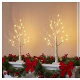 EAMBRITE Lighted Birch Tree Christmas Decorations Indoor for Home, 2Pack 24 LED Battery Operated/USB Tabletop Mini Small Artificial White Trees with Lights for Table Mantel Winter Xmas Decor (2FT) - R