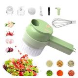AXEDAES 4 in 1 Multi-Functional Portable Electric Vegetable Cutter Set, Wireless Vegetable Processor for Garlic, Peppers, Onions, Celery, Ginger, Meat, With Brush, Comes with Egg & Cream Beater. - Ret