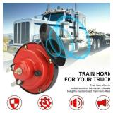 EOHMAK Train Horns Car Horn Car Air Electric Snail Horn 300DB Super Loud Air Horn Waterproof Automotive Accessories Universal for Car Truck Motorcycle Boat (Red, 24V, 2 Packs) - Retail: $19