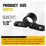Briwooody 50 Pack 1/2 Inch Pipe Supports Suspension Clamp Pipe Clamps Pex Clamps for Pex, Copper, CPVC(Black) - Retail: $14