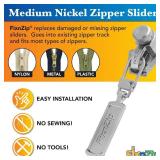 FixnZip (Medium, Nickel) - See Size Guide - Universal Zipper Repair Kit for Jackets, Luggage, Bags - Backpack Zipper Replacement Repair Kit - Instant Zipper Fix - Retail: $15