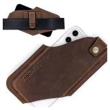TobbinGear Leather Cell Phone Holster with Belt Clip, Leather Belt Pouch, Universal Phone Case on Belt for Men, Phone Holder for Smartphone, Right Handed, Dark Brown, Medium - Retail: $16