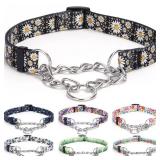 Bbmmayy Martingale Collar, Training Dog Collar, Stainless Steel Chain Pet Collar for No Pull Dog Walking Flowers Design Large Medium Small Dogs (L, Daisy) - Retail: $10