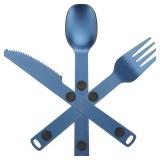 Magnetic Camping Utensil Set, Travel Cutlery Set, Knife, Fork & Spoon, Flatware Utensils for Camping, Cooking, and Outdoor Dining, 3-Pack, Blue - Retail: $18