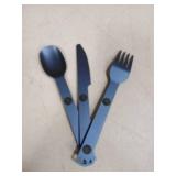 Magnetic Camping Utensil Set, Travel Cutlery Set, Knife, Fork & Spoon, Flatware Utensils for Camping, Cooking, and Outdoor Dining, 3-Pack, Blue - Retail: $18