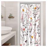 Ruelvth Stall Shower Curtain, Spring Pink and Yellow Floral Shower Curtain Set Waterproof Fabric Small Bathroom Curtain with 6 Hooks, 36x72 Inch - Retail: $14