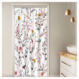 Ruelvth Stall Shower Curtain, Spring Pink and Yellow Floral Shower Curtain Set Waterproof Fabric Small Bathroom Curtain with 6 Hooks, 36x72 Inch - Retail: $14