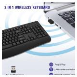 QUASIO Wireless Keyboard, 2.4G Full-Sized Ergonomic Wireless Computer Keyboard with Wrist Rest for Windows, Mac OS Laptop/PC/Desktop/Notebook(Black) - Retail: $25