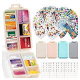 4 Pack 14 Grids Travel Pill Organizer Box with 830-Pcs(2 Set) Medicine Name Labels - Pocket Daily Pharmacy Case Container Kit - Travel Medication Holder Dispenser for Fish Oil Vitamin Supplement - Ret
