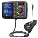 Nulaxy Bluetooth FM Transmitter for Car, Wireless Car Bluetooth V5.0 Adapter with Big Color Screen, Support QC3.0 Fast Charging, Hands-Free Call, MP3 Music Player BASS&TRE Booster, TF Card AUX-KM28 - 