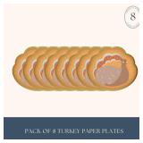 Bonjour Fete Charming Turkey Thanksgiving Plates | Disposable Dessert Plates | Premium Party Supplies | Thanksgiving Dinners, Fall Gatherings, and Family Reunions | Pack of 8, 8.5" D - Retail: $9