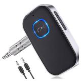 COMSOON Bluetooth Receiver for Car, Noise Cancelling 3.5mm AUX Bluetooth Car Adapter, Wireless Audio Receiver for Home Stereo/Wired Headphones, Hands-Free Call, 16H Battery Life - Black+Silver - Retai
