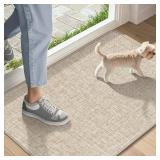 LEKEEPGO Ultra Thin Indoor Door Mat 17"x29", Low-Profile Door Mat Indoor Entrance, Non Slip Rubber Backing Inside Doormat Washable Welcome Front Entryway Dirt Trapper Entry Mat, Khaki - Retail: $15