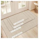 LEKEEPGO Ultra Thin Indoor Door Mat 17"x29", Low-Profile Door Mat Indoor Entrance, Non Slip Rubber Backing Inside Doormat Washable Welcome Front Entryway Dirt Trapper Entry Mat, Khaki - Retail: $15