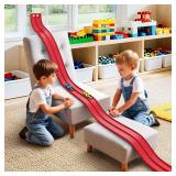16 Ft Flexible Race Car Ramp Track for Kids Toy with Suction Cups, Compatible with Diecast 1/64th Cars, Rolls Up Portable Racetrack Party Favor Gifts for Boys Ages 3-10 Year Old (Racing Red) - Retail: