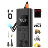 AIRSURE Tire Inflator Portable Air Compressor, 150 PSI Fast Inflation Cordless Air Pump with LED Light, Auto Shut-Off, Rechargeable Battery for Car, Motorcycle, Bike, and Sports Balls - Retail: $24