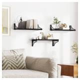 SRIWATANA Floating Shelves for Wall Decor, Bridge Design Wood Wall Shelves for Bedroom, Bathroom, Living Room & Kitchen, Set of 3 (Black) - Retail: $30