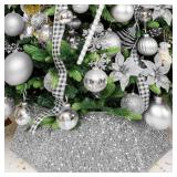 XmasExp Christmas Tree Collar 33.5 inch Sequin Tree Skirt for Christmas Holiday Home Decor Xmas Tree Ring Stand Base Cover Large Size 6 Piece Silvergrey - Retail: $30